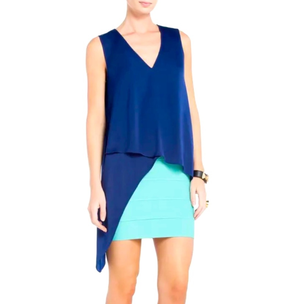 BCBG MAX AZRIA BLUE DEPTH NIKKO VNECK JUF1P230 TOP SIZE MED